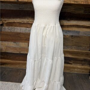 HYFVE Strapless Smocked Maxi Dress in Cream